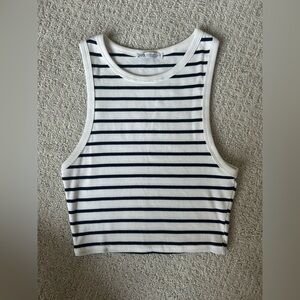 Zara Ribbed Crop Top- White and Navy Stripes